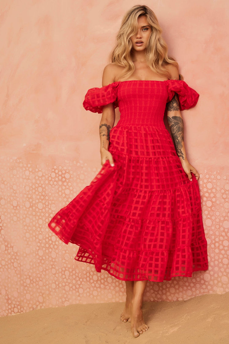 Gin Midi Dress - Red | Sage and Paige AUS.