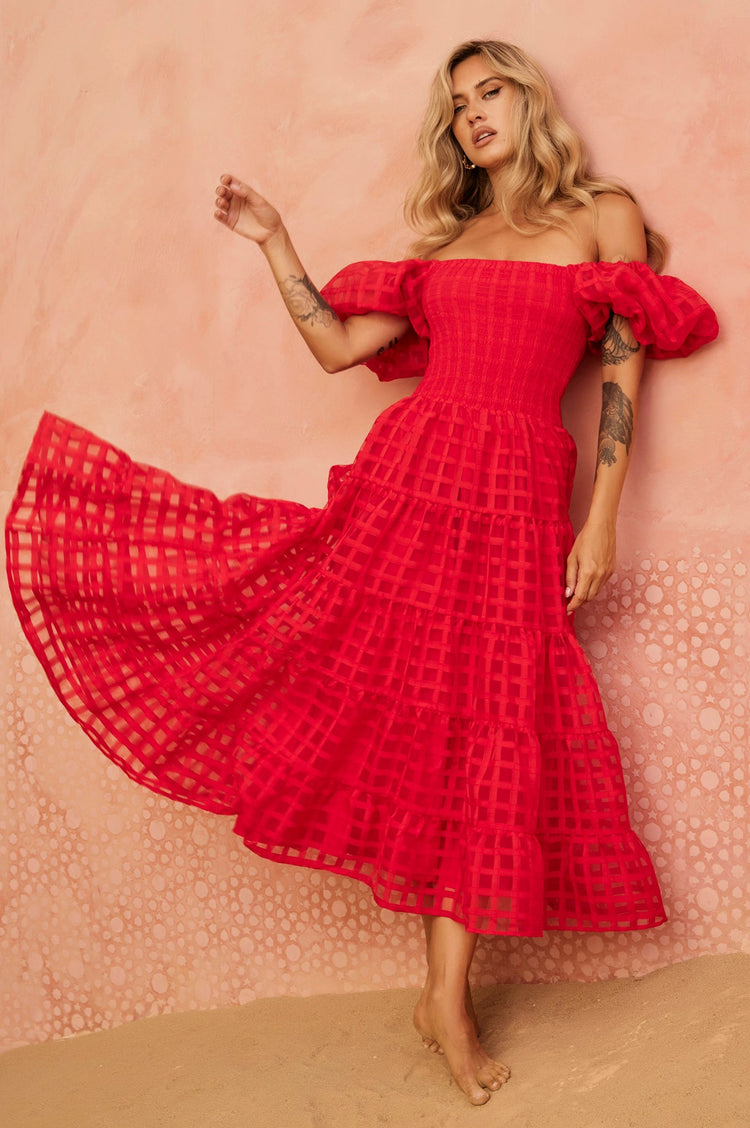 Gin Midi Dress - Red | Sage and Paige AUS.