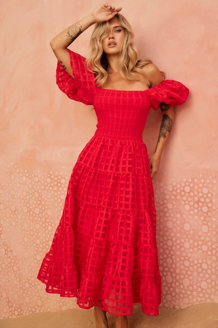 Gin Midi Dress - Red | Sage and Paige AUS.