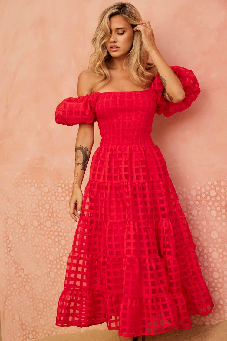 Gin Midi Dress - Red | Sage and Paige AUS.