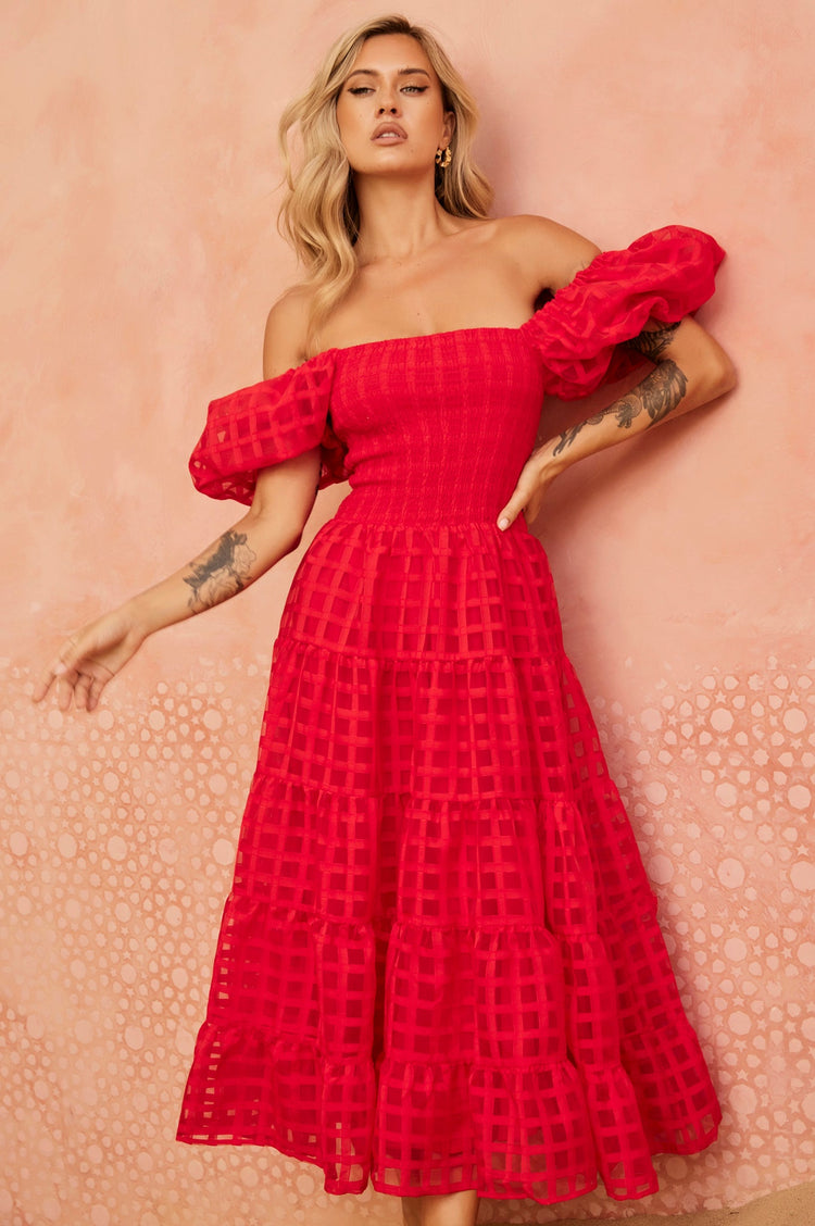 Gin Midi Dress - Red | Sage and Paige AUS.