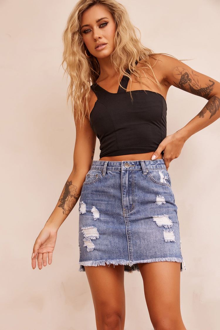 No Sense Denim Skirt - Washed Blue | Sage and Paige AUS.