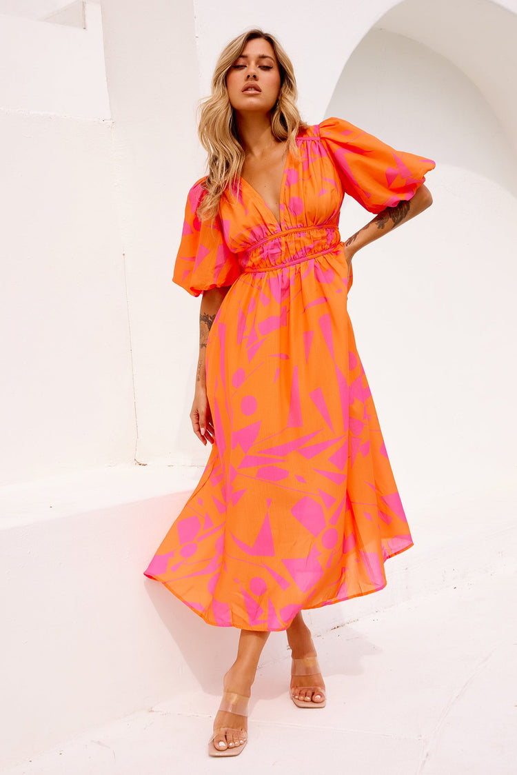 On The Rise Midi Dress - Hot Pink Multi | Sage and Paige AUS.