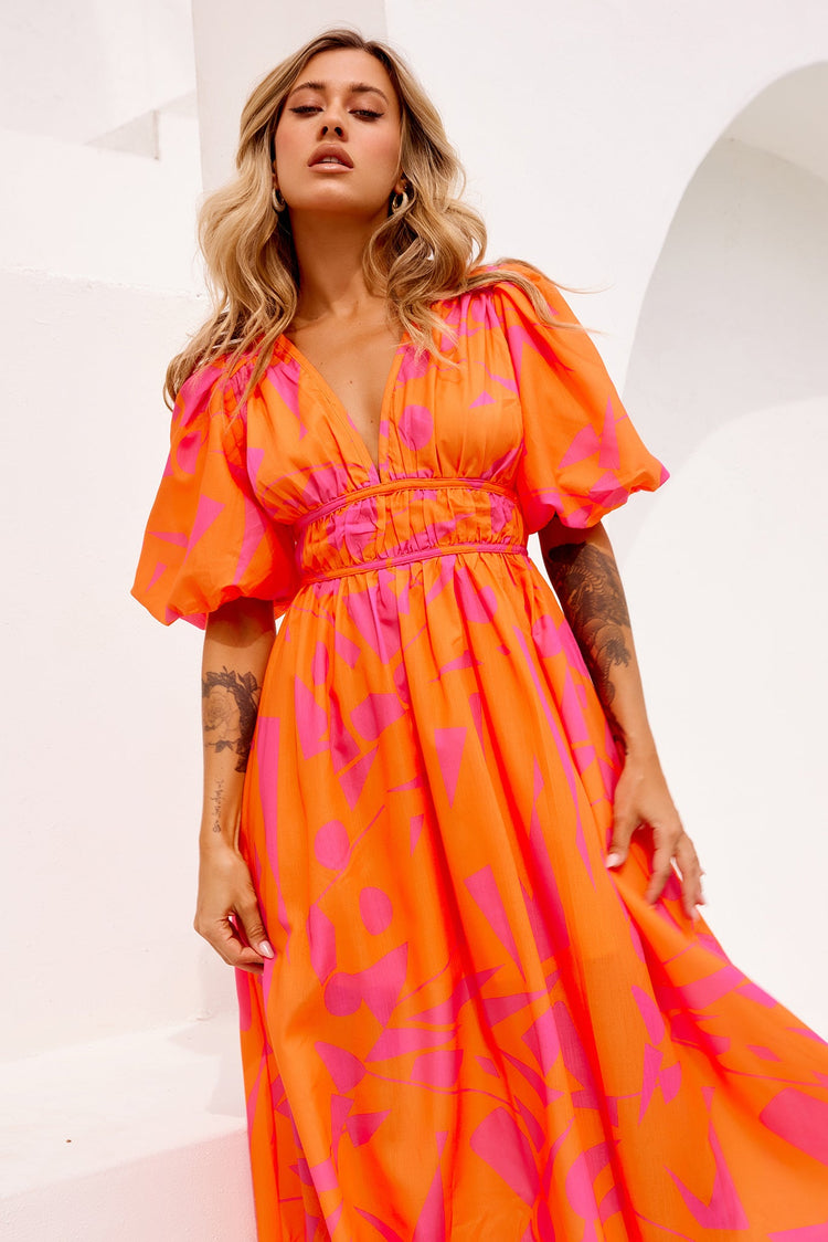 On The Rise Midi Dress - Hot Pink Multi | Sage and Paige AUS.