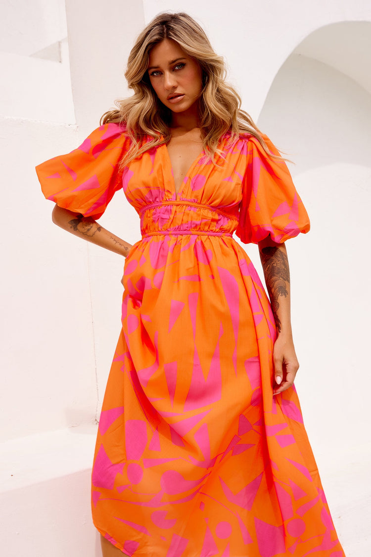 On The Rise Midi Dress - Hot Pink Multi | Sage and Paige AUS.