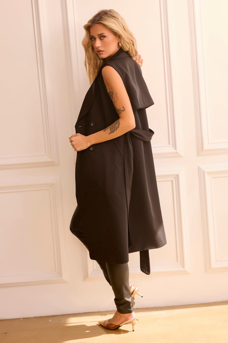 Rowan Sleeveless Trench - Black | Sage and Paige AUS.