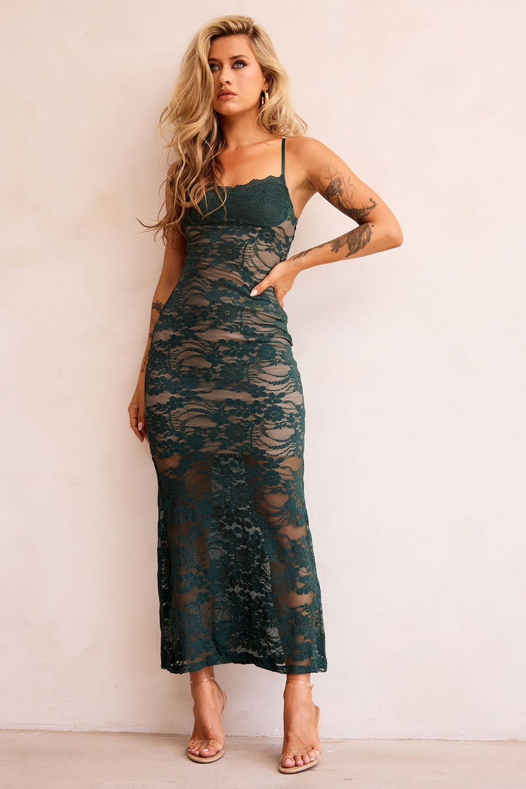 Feel It Still Lace Midi Dress - Forest Green | Sage and Paige AUS.