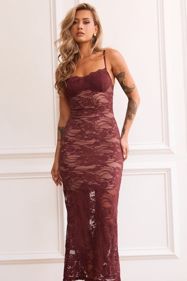 Feel It Still Lace Midi Dress - Wine | Sage and Paige AUS.