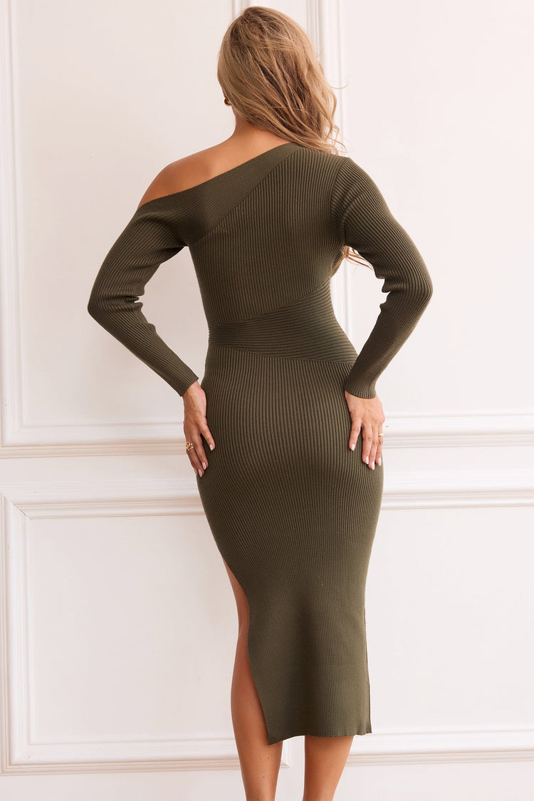 Lacy Knit Midi Dress - Olive | Sage and Paige AUS.