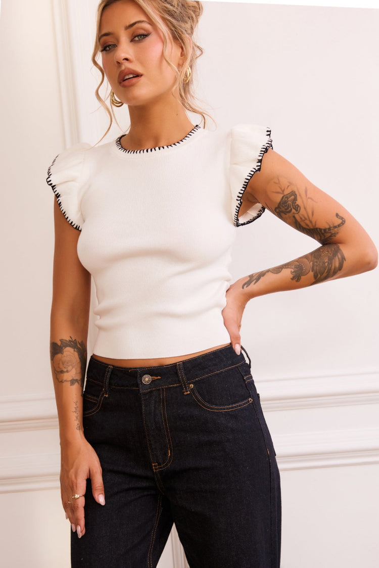 Maggy Knit Top - White | Sage and Paige AUS.